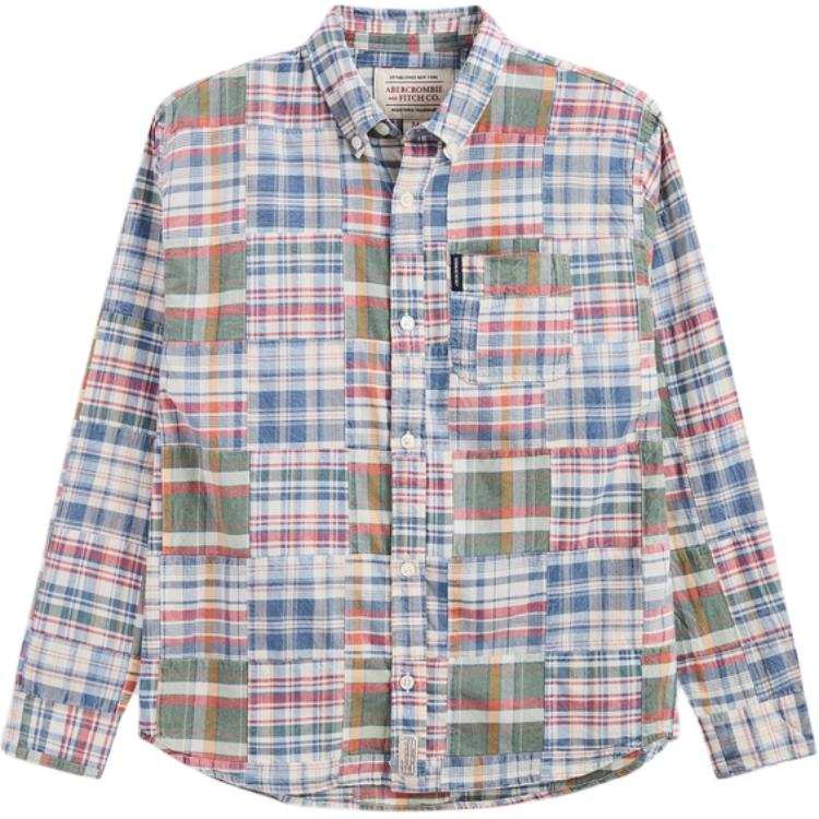 Abercrombie&Fitch Shirts Men's Blue Green Plaid Lapel Moderate