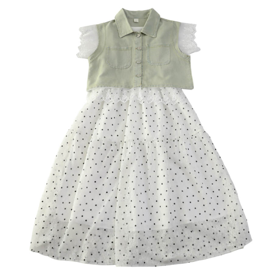 YALU Grade School Two Piece Skirt Sets Lapel Moderate Midi Skirt