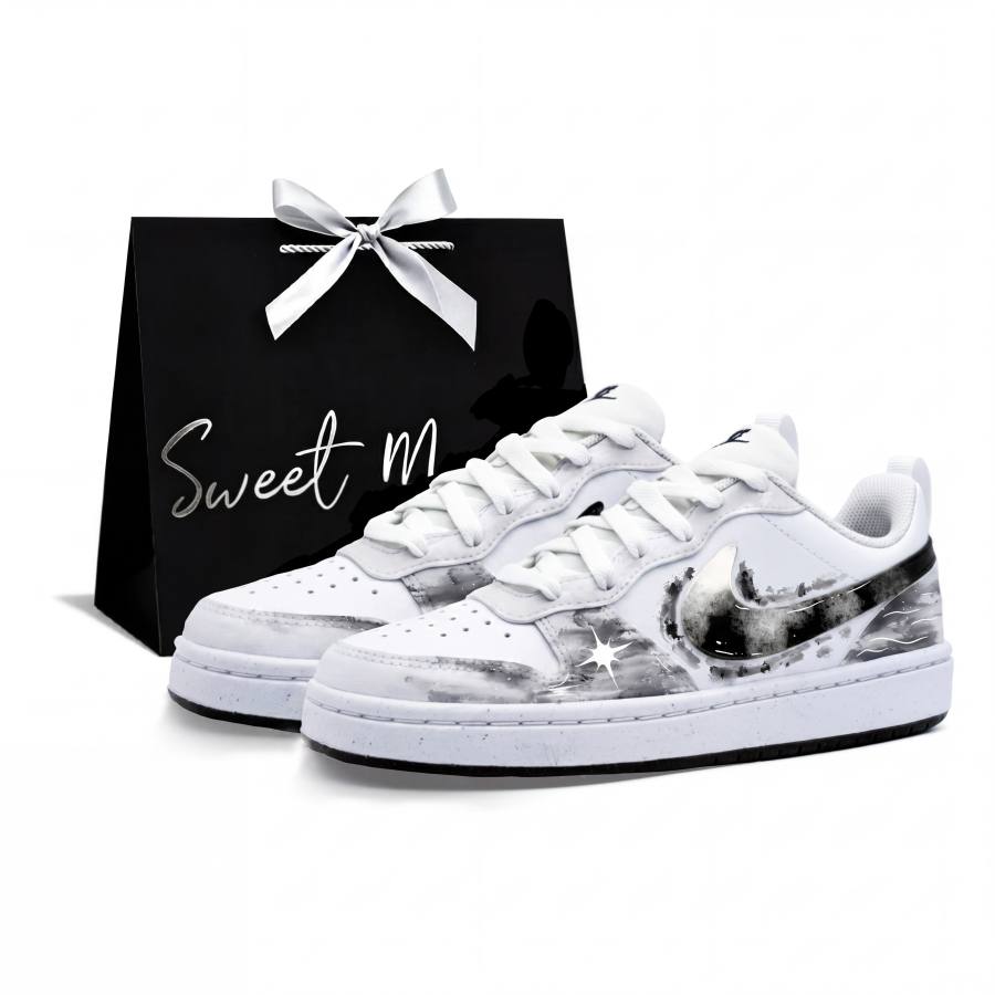 Nike Nike Court Borough Cloud Ink Wild Slip Resistant Abrasion Resistant Low top Kids' Skateboarding Shoes Gray Teenagers