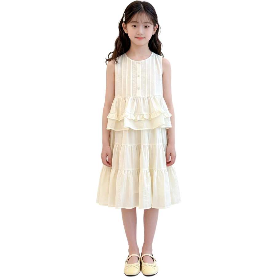 YALU Grade School Dresses Crew Neck Moderate Midi Skirt