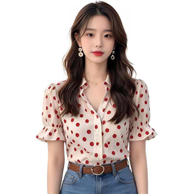 SIXUSICHOU Shirts Women's Image Color Non Transparent Lapel Thin Shirt