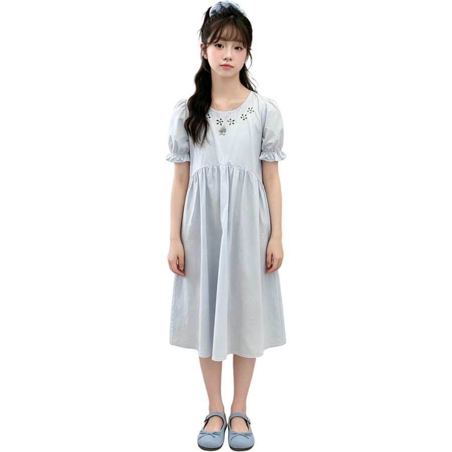 YALU Grade School Dresses Crew Neck Moderate Midi Skirt