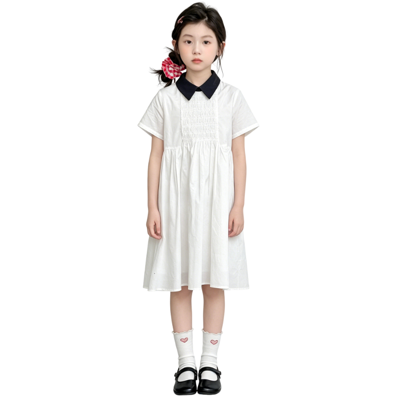 YALU Grade School Dresses Polo Collar Moderate Midi Skirt