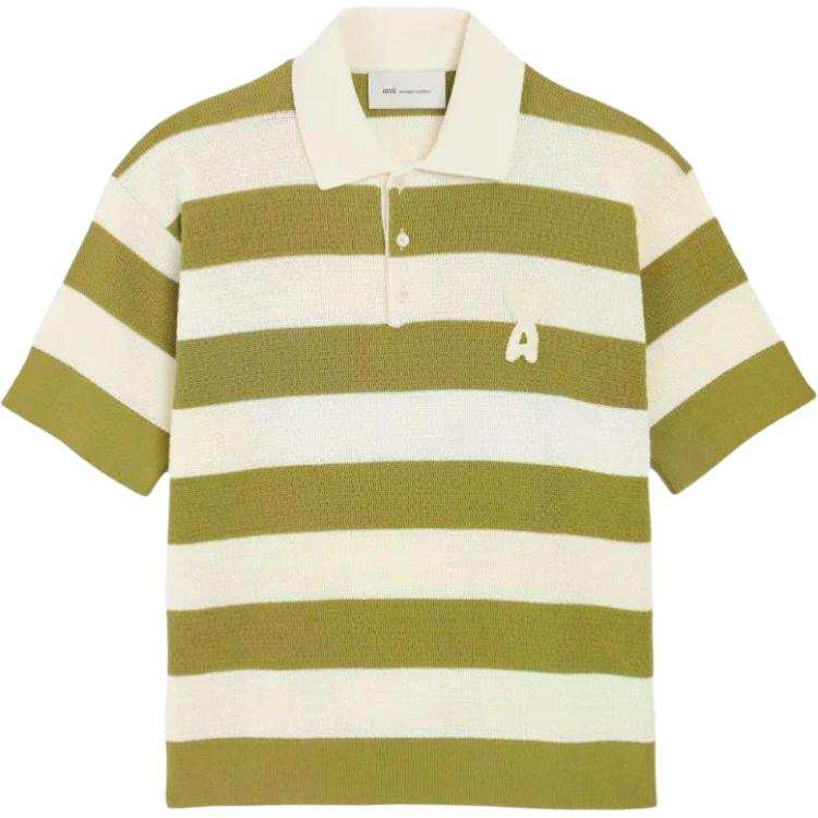 AMIPARIS Polo Shirts Men's Green Lapel Moderate Straight Fit