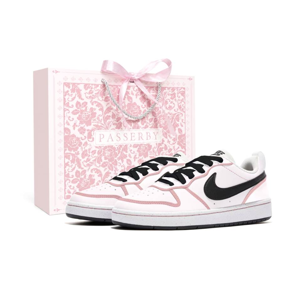 Nike Nike Court Borough PASSERBY Peach Black Coffee Low top Kids' Skateboarding Shoes White Pink Black Teenagers