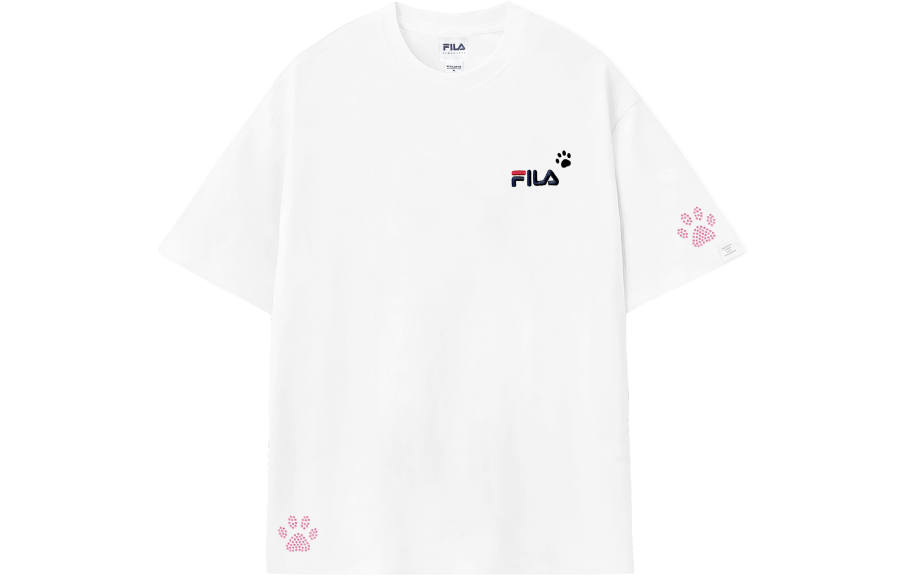 FILA T Shirts Unisex White Pink Diamond Crew Neck Moderate