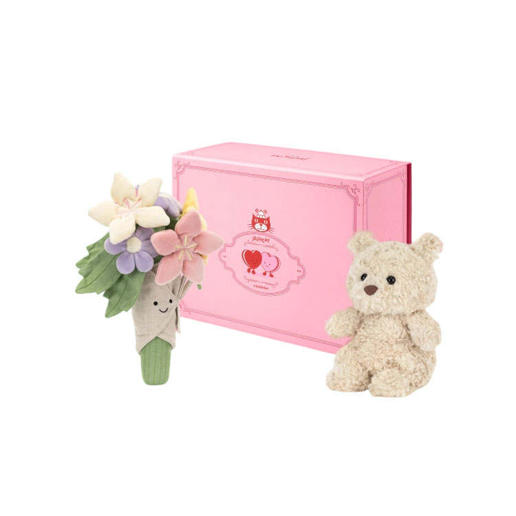 JELLYCAT Barcelona Bear Collection Hugging Flower Bear Gift Box Set Dolls Plush Doll 31cm/ Sitting Height 16cm