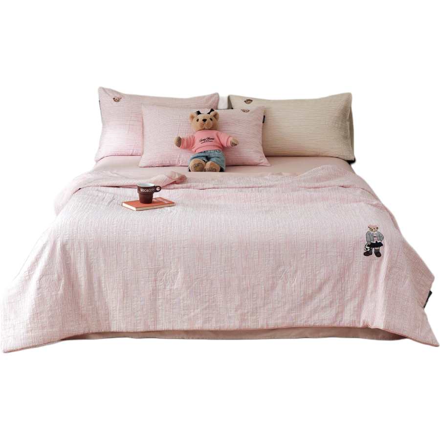 Teenie Weenie Bear Summer 100% Cotton Yarn Dyed Woven Minimalist Style Stripes Summer Cooling Quilt