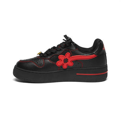 WATER THE PLANT Cow Leather Coverage Abrasion Resistant Low top Skateboard Shoes Unisex Black Red