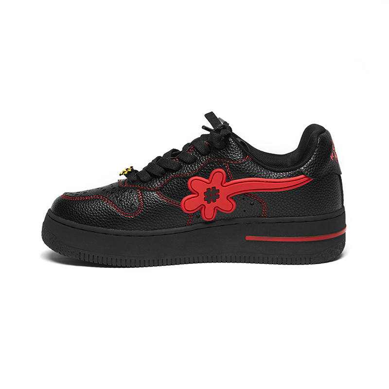 WATER THE PLANT Cow Leather Coverage Abrasion Resistant Low top Skateboard Shoes Unisex Black Red