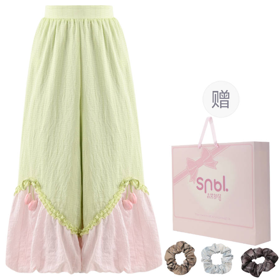 SNBL Casual Pants Women's Green Moderate Wide Leg Pants
