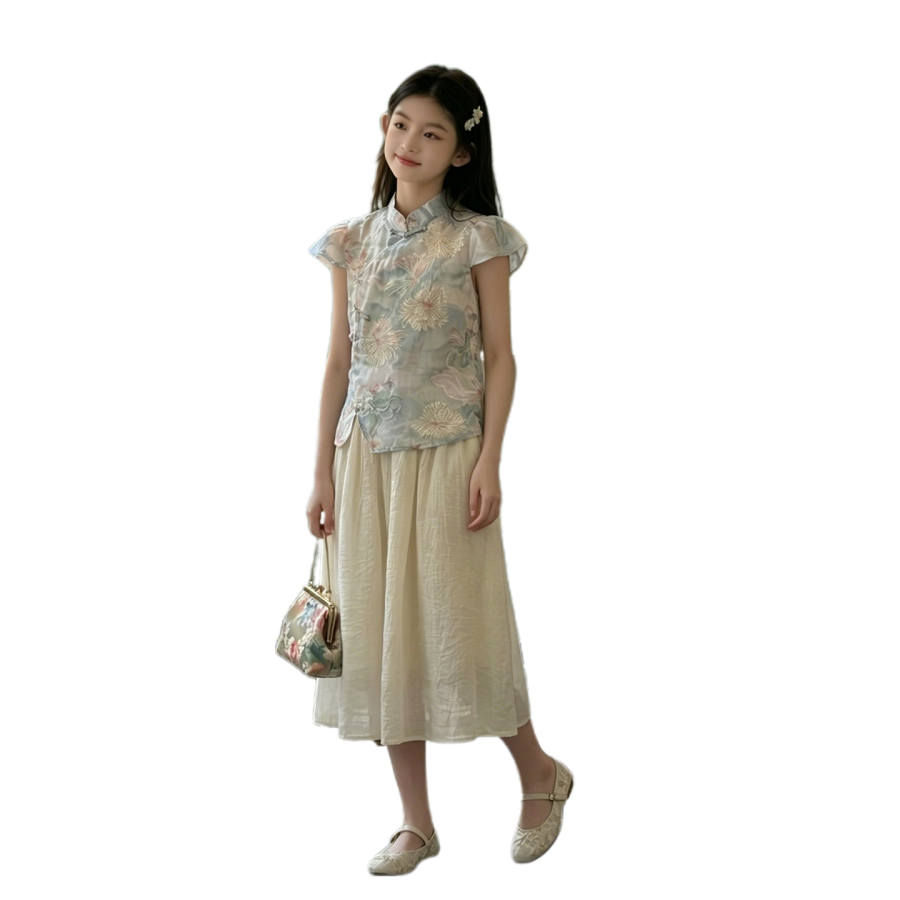 YALU Grade School Dresses Stand Collar Moderate Midi Skirt