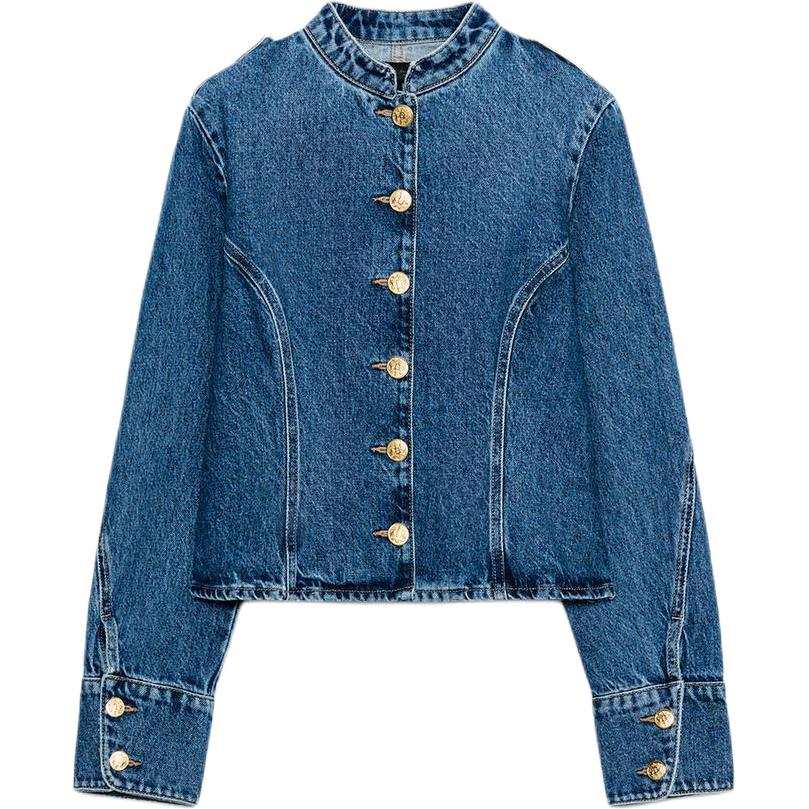 ZARA Denim Jackets Women's Medium Blue Crew Neck Moderate