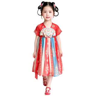 TNTX Kids Hanfu V Neck Moderate Midi Skirt Non Stretch