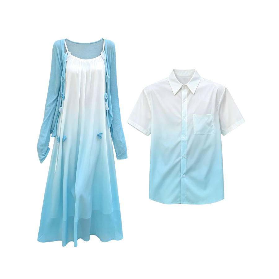TUSHIFEI Couple Sets Women's Polo Collar Moderate Long Skirt