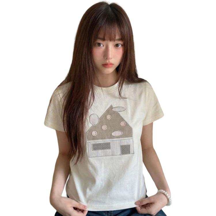 Cotton Gene T Shirts Women's White Crew Neck Moderate Straight Fit