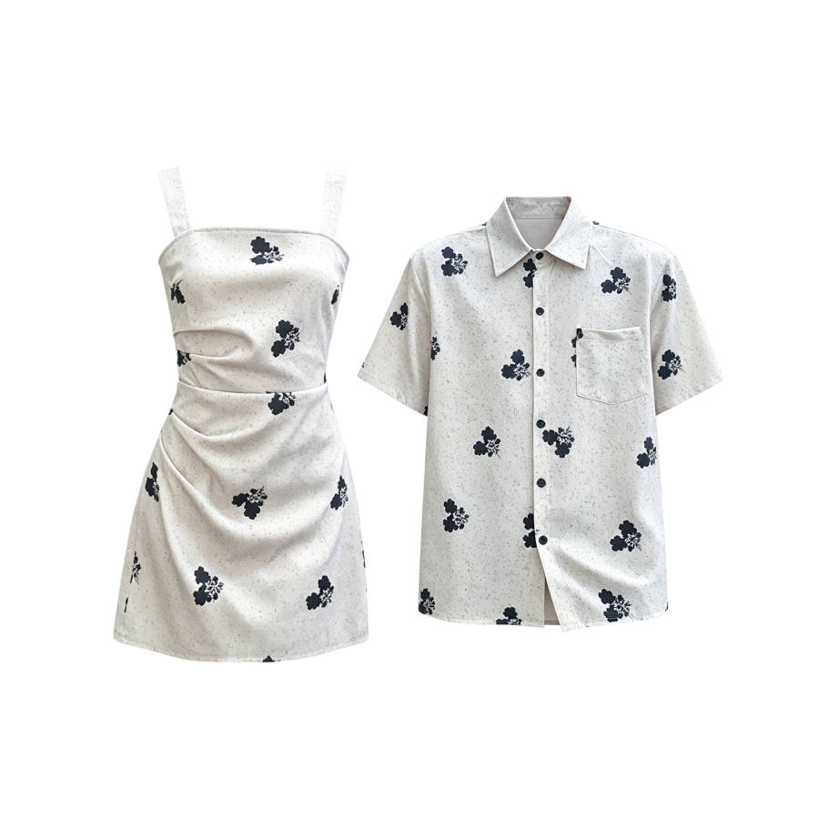 TUSHIFEI Couple Sets Women's Polo Collar Moderate Short Skirt