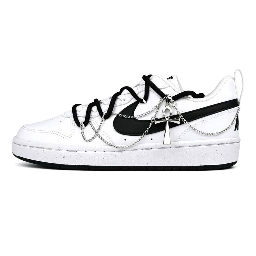 Nike Nike Court Borough Steam Rose, Gothic Aesthetics Cushioning Low top Kids' Skateboarding Shoes Black White Teenagers