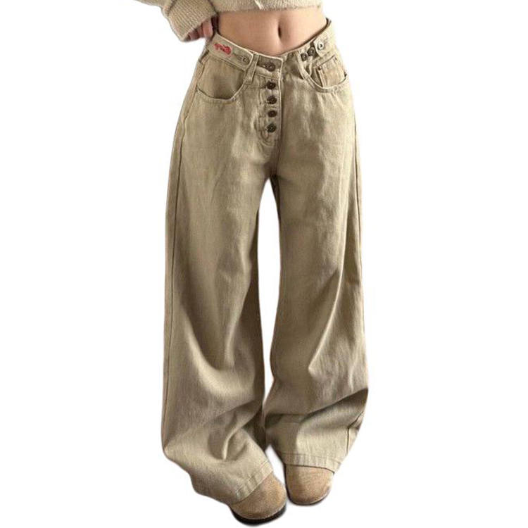 Cotton Gene Jeans Women's Khaki Moderate Wide Leg Pants