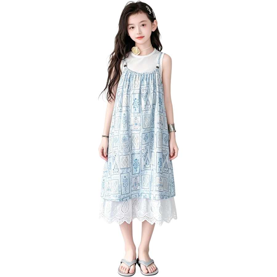 YALU Grade School Two Piece Skirt Sets Crew Neck Moderate Midi Skirt