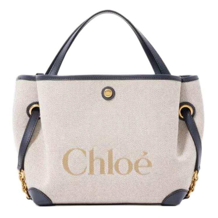 Chloé Chloe Chloé Bags Detachable Strap Cotton With Calfskin Handbag Small Women's Black Navy Blue