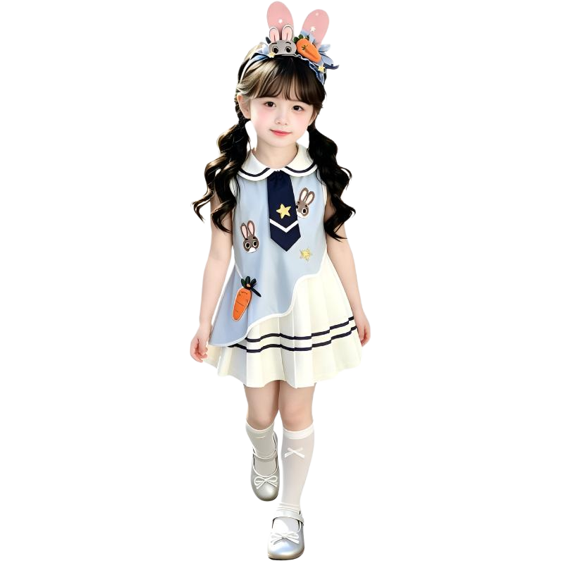 TNTX Kids Dresses Crew Neck Thin Short Skirt Stretch