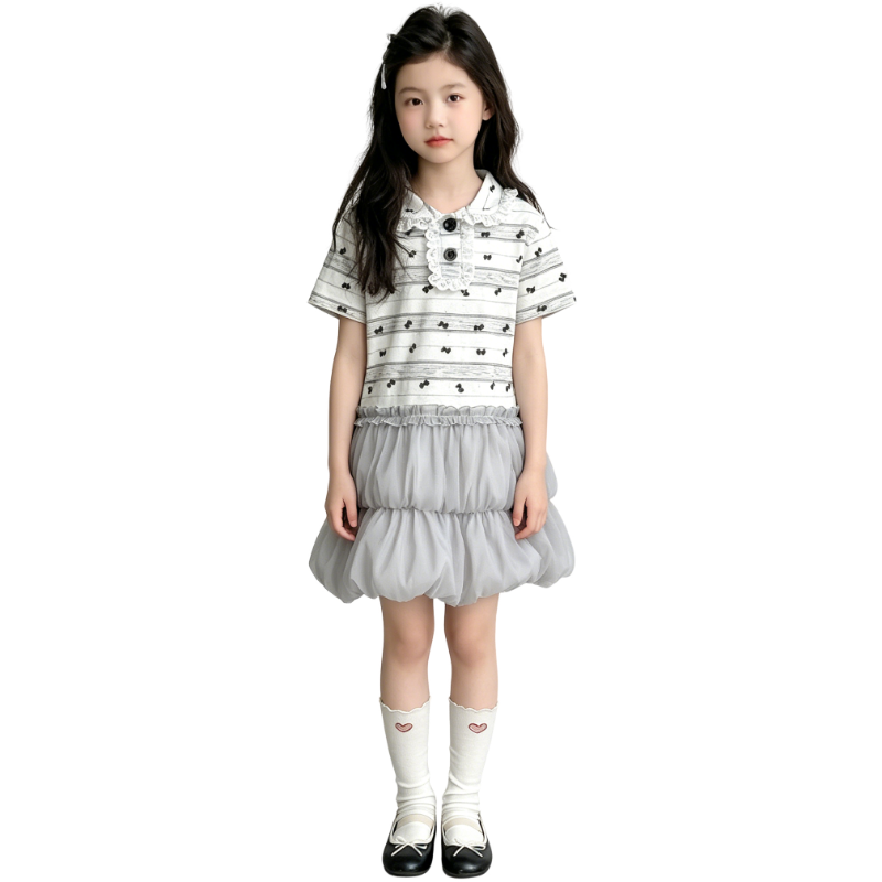YALU Grade School Dresses Crew Neck Moderate Midi Skirt