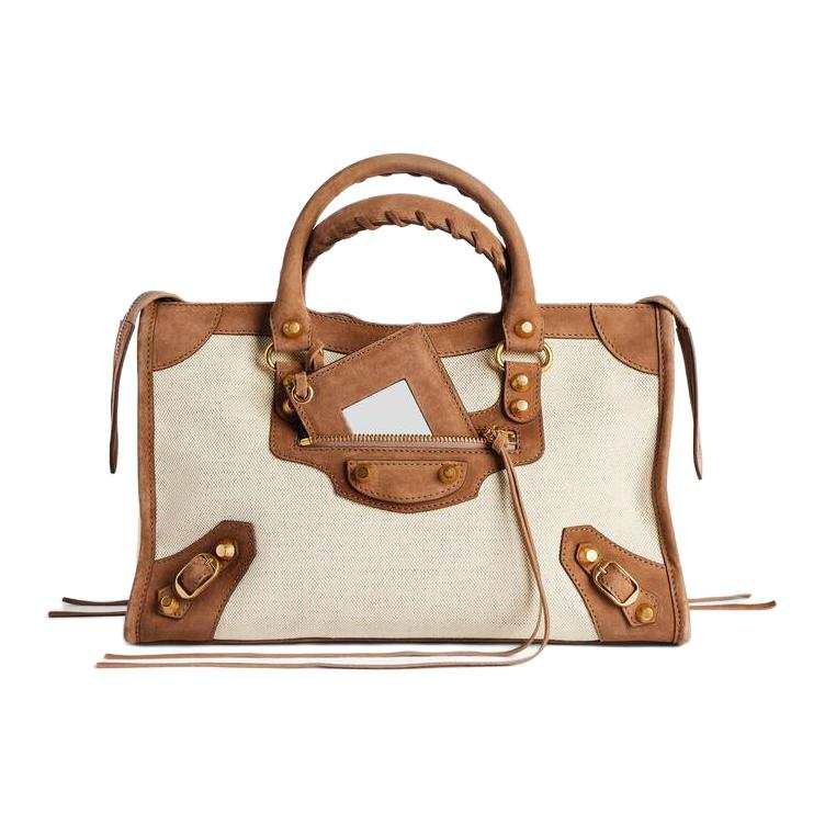 Balenciaga Le City Fabric With Artificial Leather With Cow Leather Handbag Small Women's Beige & Camel