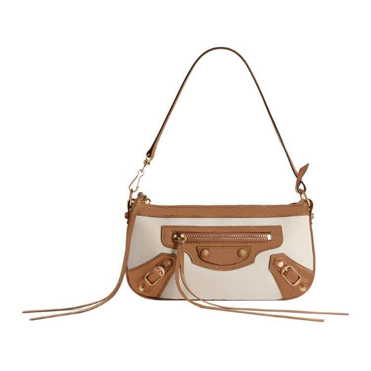 Balenciaga Le City Fabric, Cow Split Leather Shoulder Bag Small Women's Beige & Camel