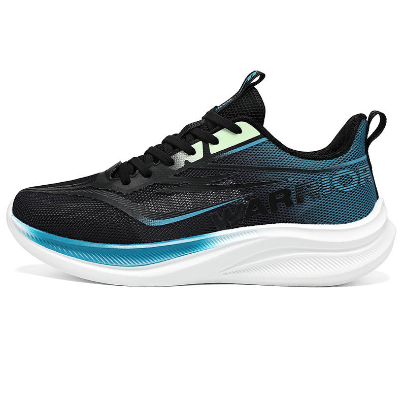 WARRIOR Running Shoes Men's Low Top Black Lake Blue, White Green Orange