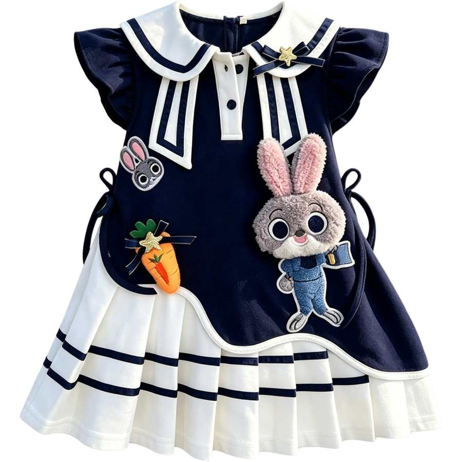 Disney Kids Dresses Navy Collar Thin Short Skirt Stretch