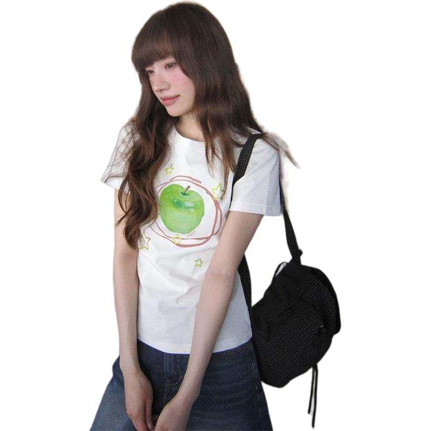 Cotton Gene T Shirts Women's White Crew Neck Moderate Nipped In Waist