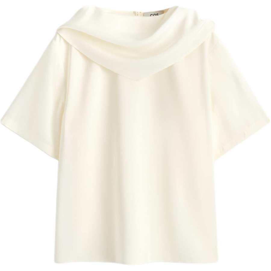 COS T Shirts Women's Ivory White Scarf Collar