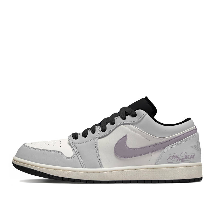 Jordan Jordan Air Jordan 1 Cushioning Abrasion Resistant Low top Children's Basketball Shoes Black Purple Gray Unisex