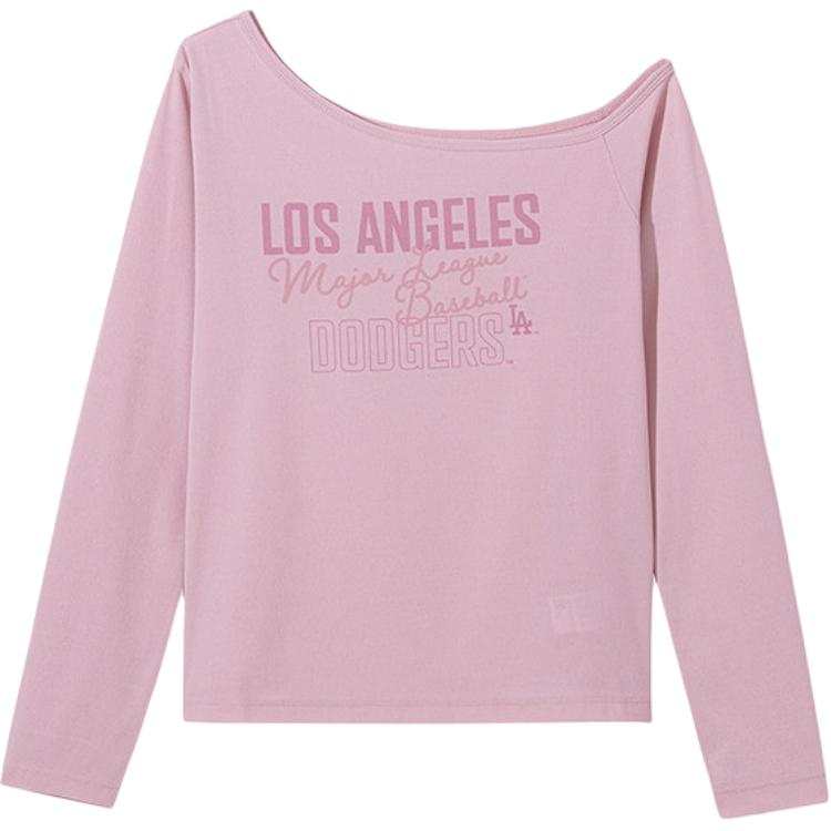 MLB T Shirts Women's Los Angeles Dodgers/Light Pink Asymmetrical Collar Thin