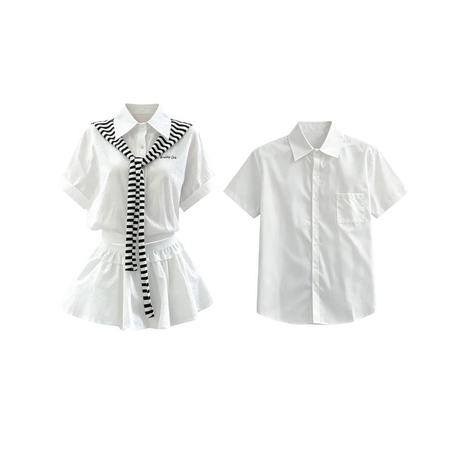TUSHIFEI Couple Sets Women's Polo Collar Moderate Short Skirt