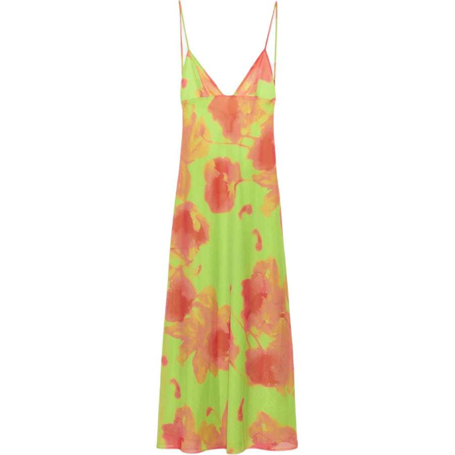 ZARA Slip Dresses Women's Orange Green V Neck Moderate Long Skirt