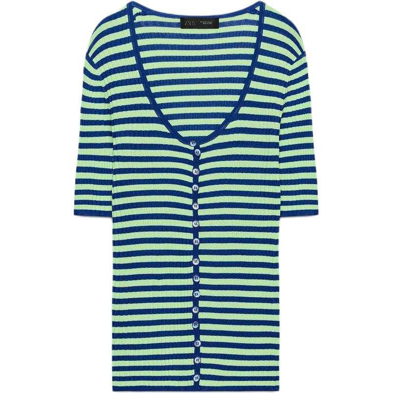 ZARA Knitwear Women's Stripes Moderate Cardigan