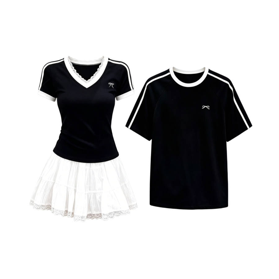 TUSHIFEI Couple Sets Women's Crew Neck Moderate Short Skirt