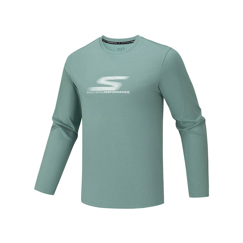 Skechers T Shirts Men's Deep Sea Gray Green 04PX Crew Neck Moderate Straight Fit
