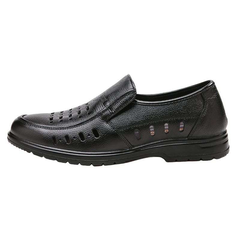 Warrior Summer Cut Out Clogs, Middle Aged Breathable Men's Shoes, Middle Aged Genuine Leather Sandal Men's Casual Shoes