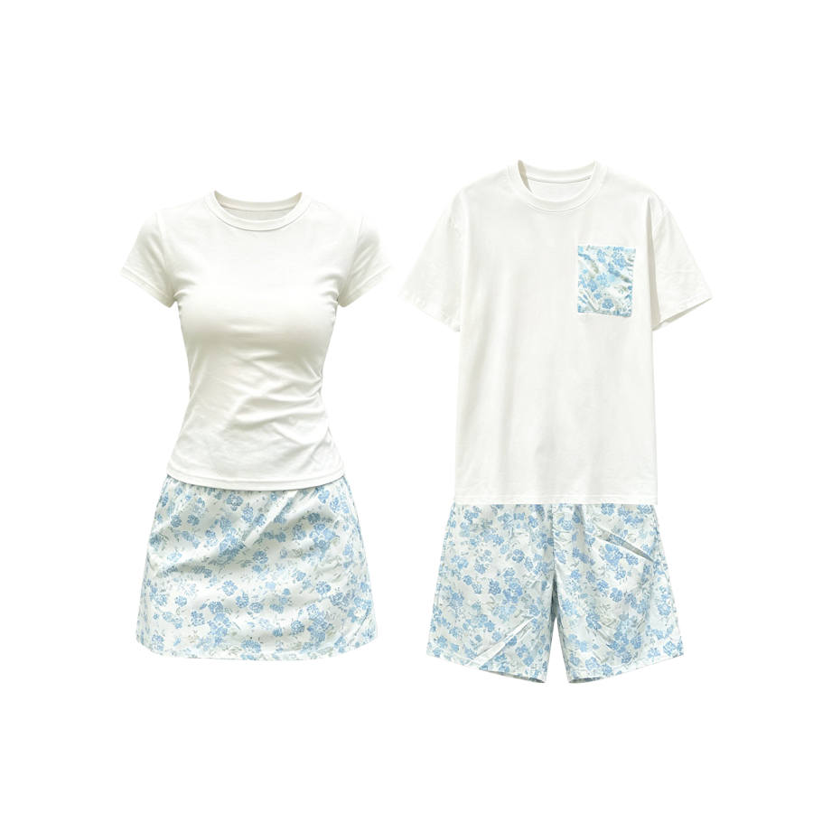 TUSHIFEI Couple Sets Women's Crew Neck Moderate Short Skirt