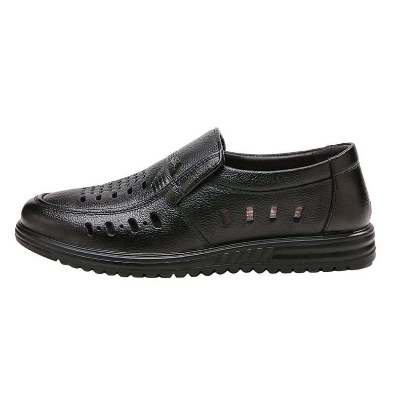WARRIOR Warrior Summer Genuine Leather Breathable Sandal, Middle Aged Comfortable Men's Shoes, Middle Aged Cut Out Clogs