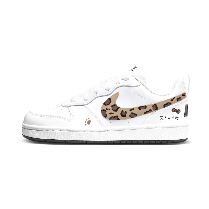 Nike Nike Court Borough Leopard Kitten Synthetic Leather Low top Kids' Skateboarding Shoes White Teenagers