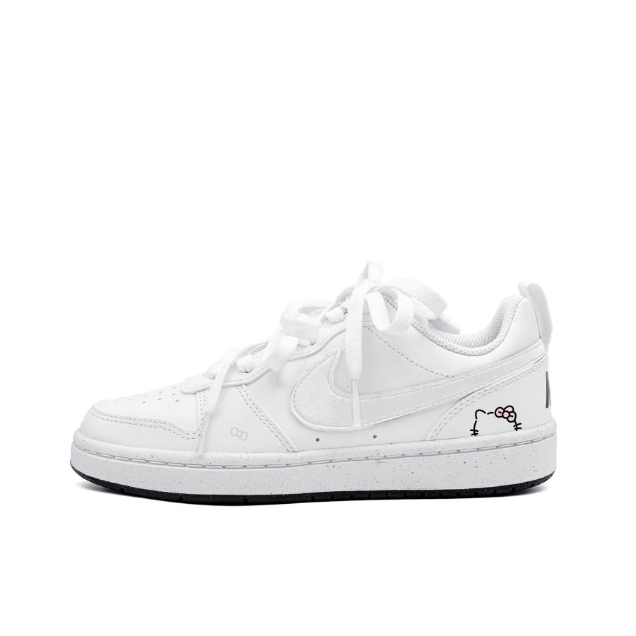 Nike Nike Court Borough Milk White Cat Head Synthetic Leather Low top Kids' Skateboarding Shoes Black White Teenagers