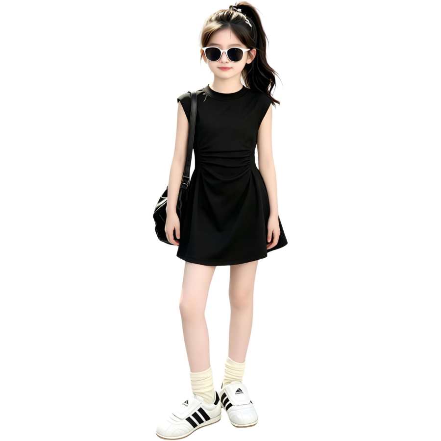 TNTX Kids Dresses Crew Neck Thin Short Skirt Stretch