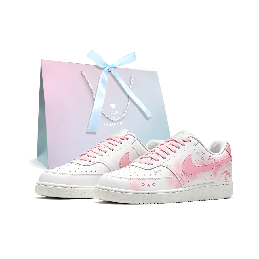 Nike Nike Court Vision Low Pink Mist Peach, Shopping Bag Women's Casual Skate Shoes Women's Pink Valentine's Day Edition