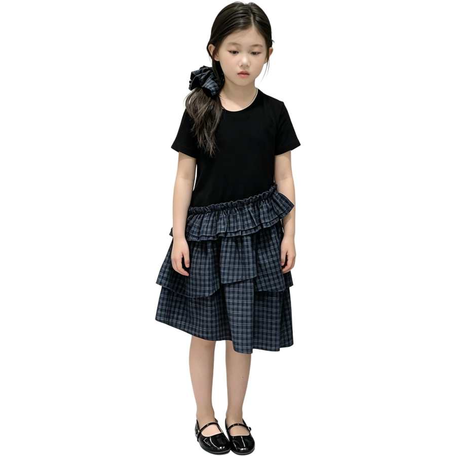 YALU Grade School Dresses Crew Neck Moderate Midi Skirt