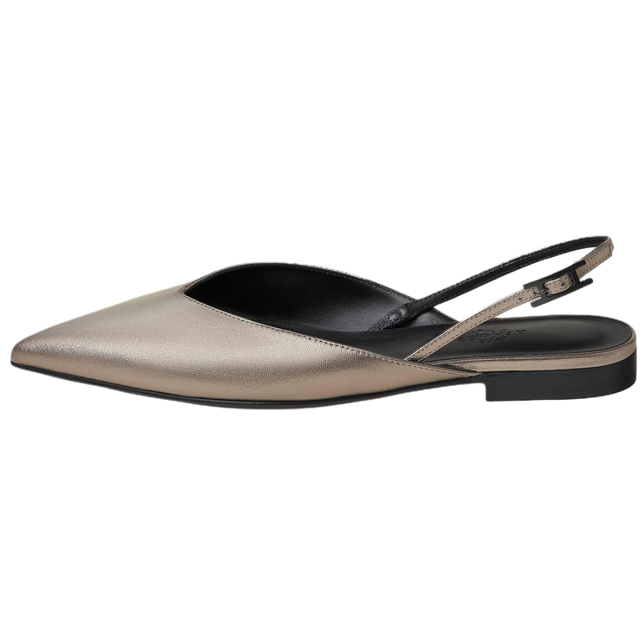 HERMES NICOLE Leather Casual Shoes 1cm Women's Champagne