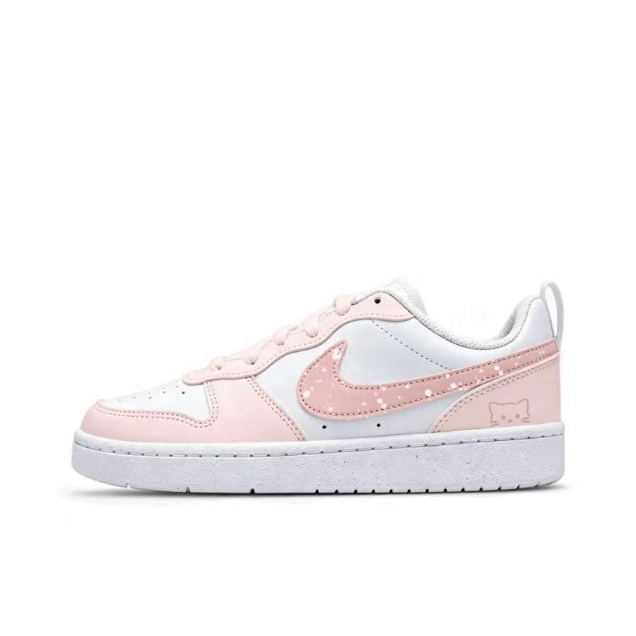 Nike Nike Court Borough Meowth Leather Cushioning Abrasion Resistant Breathable Low top Kids' Skateboarding Shoes Pink/White